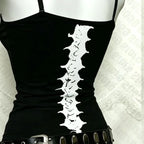 Y2K Gothic Alt Sleeveless Crop Top Vintage Grunge Skeleton Front Back Graphic Slim Women Skeleton Ribcage Spine Cami Tank Tops