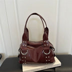 High Quality PU Leather Women's Shoulder Bag Large Capacity Y2K Underarm Bag Fashion Rivet Women Daily Boston Handbag