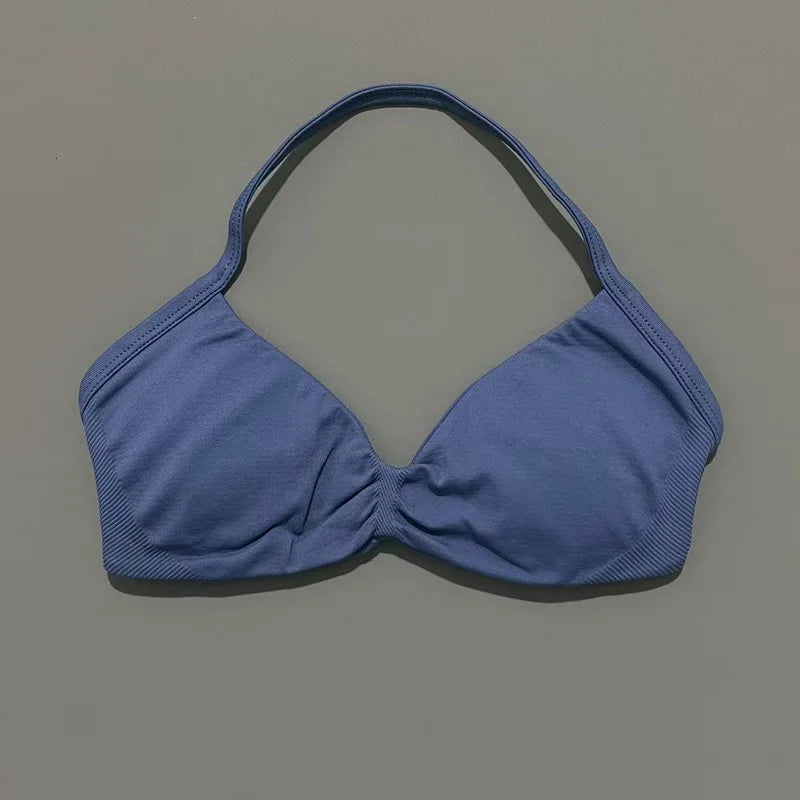 HISTELLO Sports Bra Push Up Strappy Sexy Open Back Gym Crop Top Removable Cups Women Workout Clothing Gym Top Halter Sport Bra