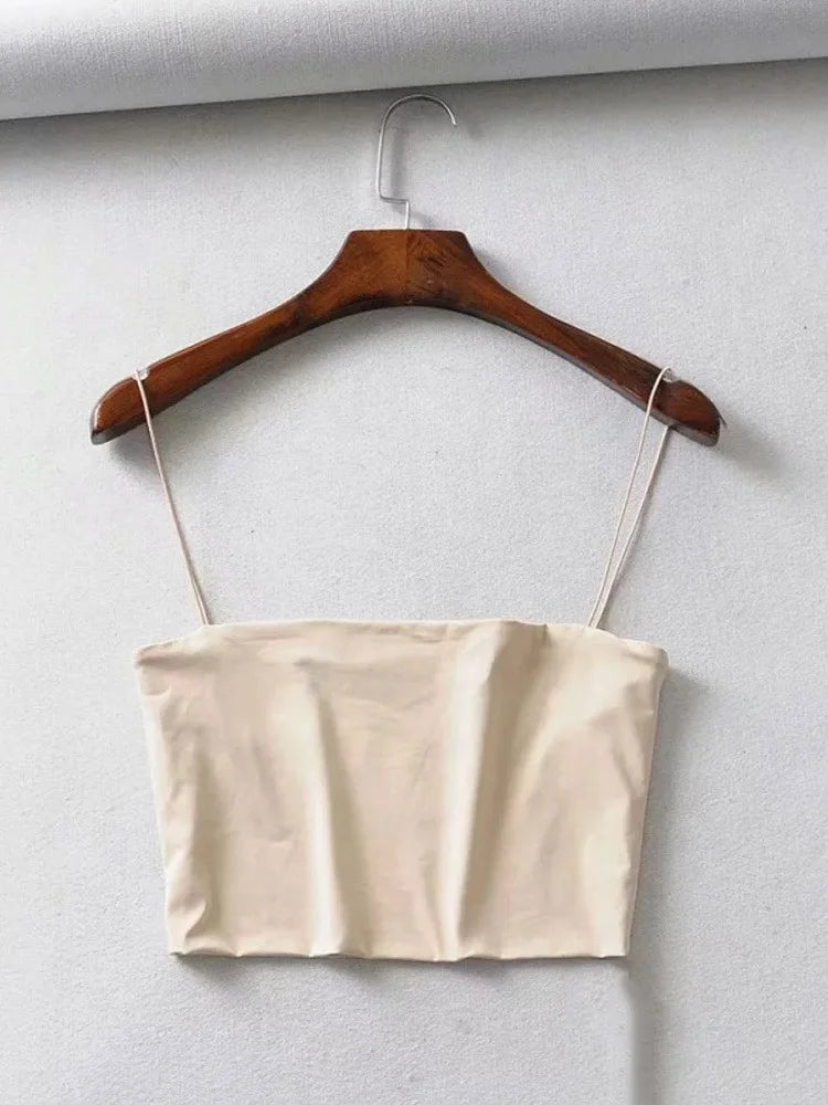 2024 Summer Women's Crop Top Sexy Elastic Cotton Camis Sleeveless Short Tank Top Bar