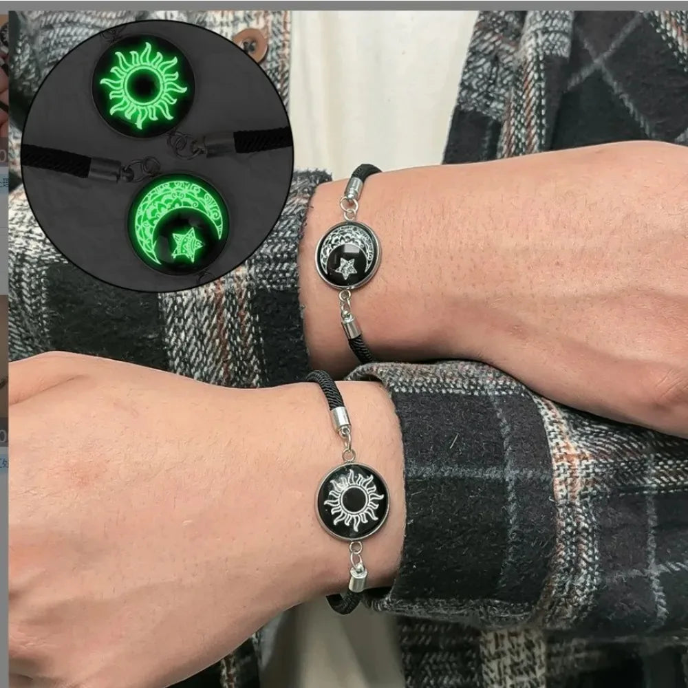 New Moon and Sun Love Time Gem Glow Couple Bracelet - Hand-woven Rope for Couples