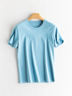SuyaDream Women Solid T Shirts, Silk Cotton Blend, O Neck, Short Sleeved Solid Tee, 2025 Summer Candy Colors Basic Cozy Top Gree