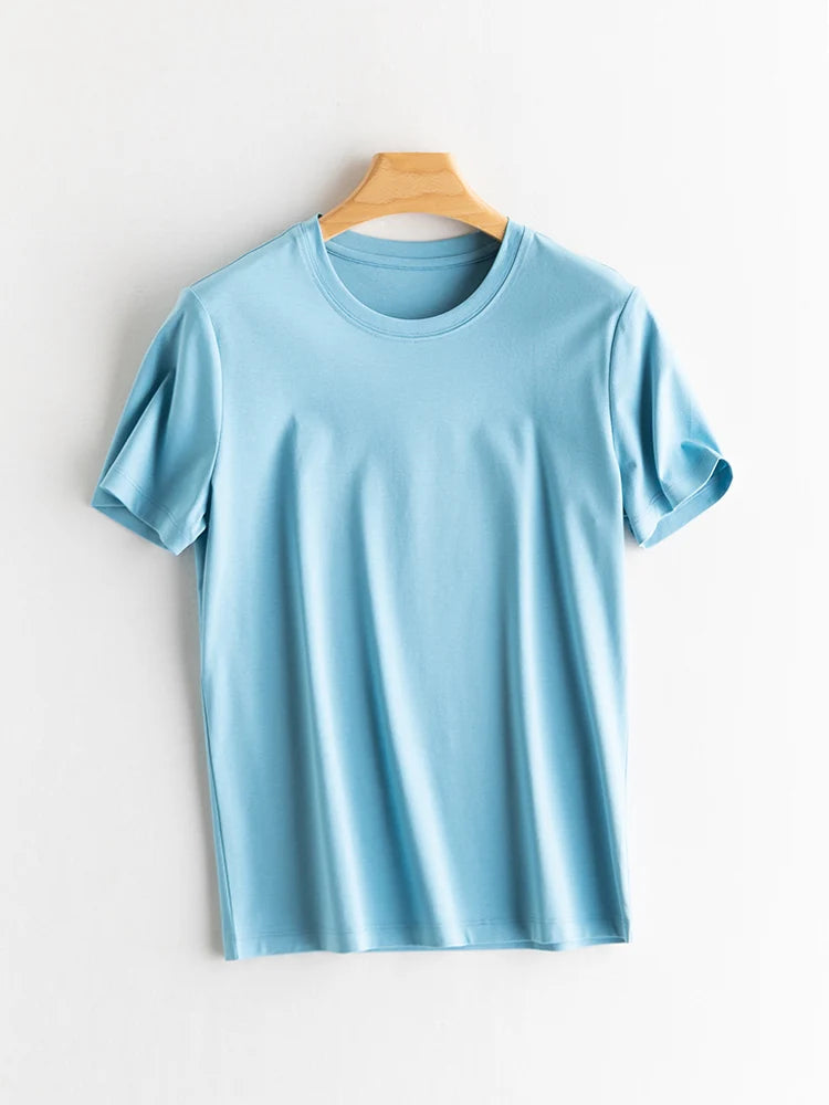 SuyaDream Women Solid T Shirts, Silk Cotton Blend, O Neck, Short Sleeved Solid Tee, 2025 Summer Candy Colors Basic Cozy Top Gree