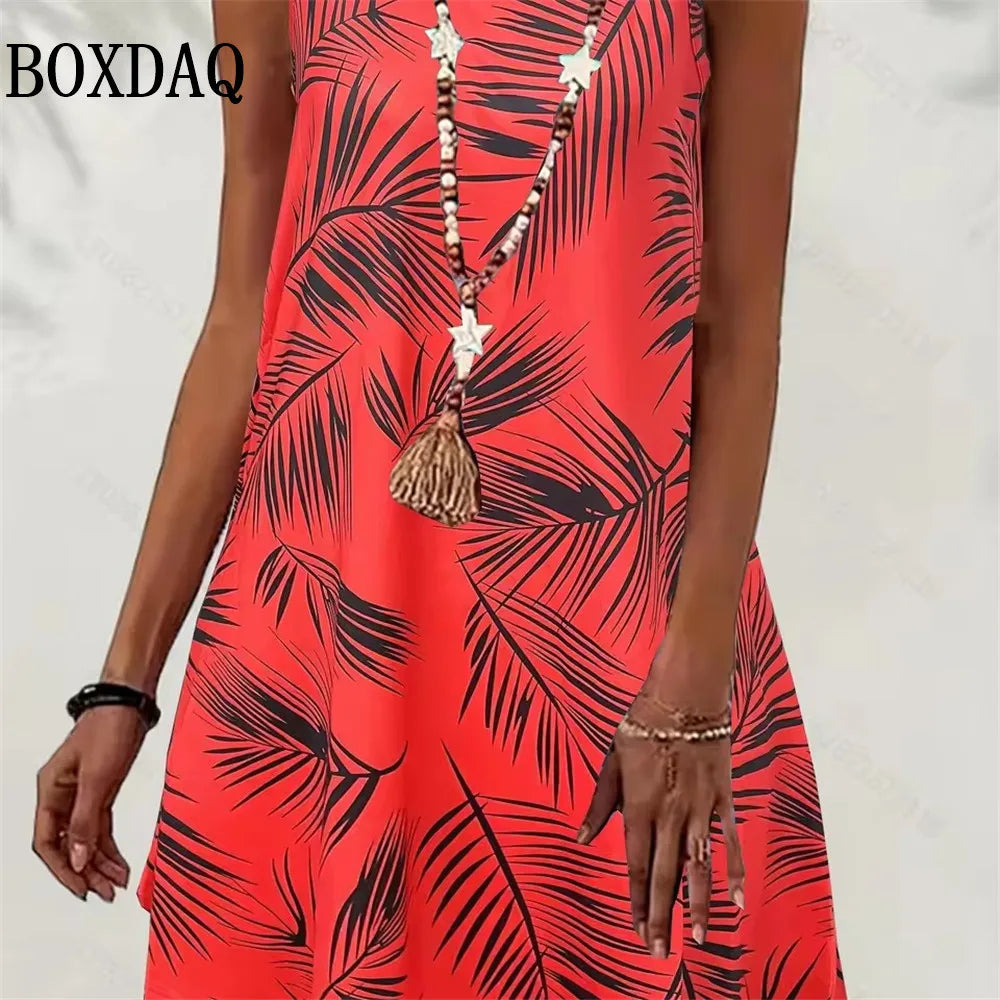 2025 Summer New Floral Sleeveless Sundress Loose Dress Casual Vest Beach Vacation Tank Dress Fashion 3D Print Short A-Line Dress