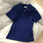 Deeptown Blue Polo Shirts Women Shoujo JK Japanese Preppy Style White T-shirts Short Sleeve Embroidered Tees Basic Pink Tops