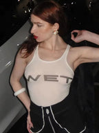 New 2024 Spring Women Sexy Tank Tops subtranslucent slim Tops Letter Printed White Women's Racerback Vest Summer Clothes