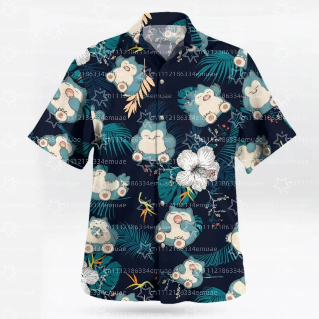 2026 SUMMER New Snorlax Hawaiian Shirt Tropical Anime Aloha Shirt Summer Sports Men's T-Shirt Children's Clothing Tee Y2k Woman