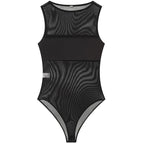 HXAO Sexy Transparent Tulle Bodysuit Women Summer 2026 Chic Black Corset Bodys Woman Bodycon Sleeveless Thong Bodysuit Mesh Tops