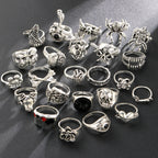 24 Pcs Gothic Skeleton Unisex Ring Set Punk Grunge Butterfly Frog Woman Man Jewelry Hip Hop Party Street Ring Accessories Gift