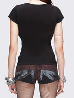 2026 Women's Y2K Retro Hot Girl T-shirt Cross Rhinestone Embellished Slim Fit Short Sleeve Fashion New Streetwear Tops