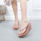 EOFK New Women Flip Flops Wedges Comfort Summer Platform Slippers Outdoor Concise Beach High Heel 9cm Casual Slides