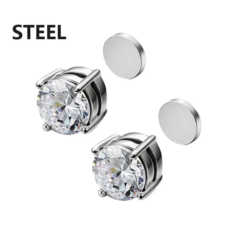 1/3Pairs 6MM Crystal Magnetic No-Pierce Stainless Steel Stud Earrings for Men Punk Zircon Magnet Earrings Non Piercing Jewelry
