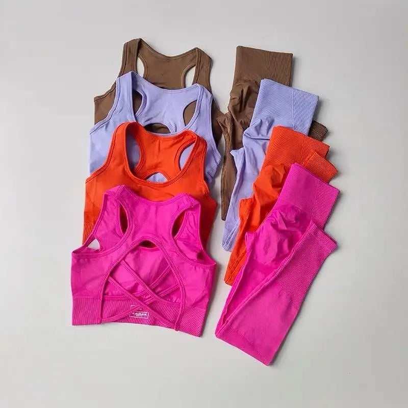 2PCS Sports Bra Women's Set Professional Fitness Tank Top Bra Shockproof Running Leggings Yoga Suit Beautiful Back Bra Clothing