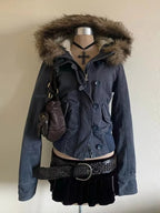 2026 Spring Retro Faux Fur Coats Women 2000s American Vintage Jackets Harajuku Gotihc Punk Clothing Jean Parkas Female Outwear