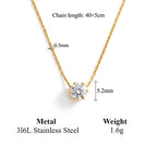 Stainless Steel Gold Plated Dainty Minimalist Zircon Charm Anti Tarnish Chain Round Clear Cz Stone Necklace for Women Jewelry