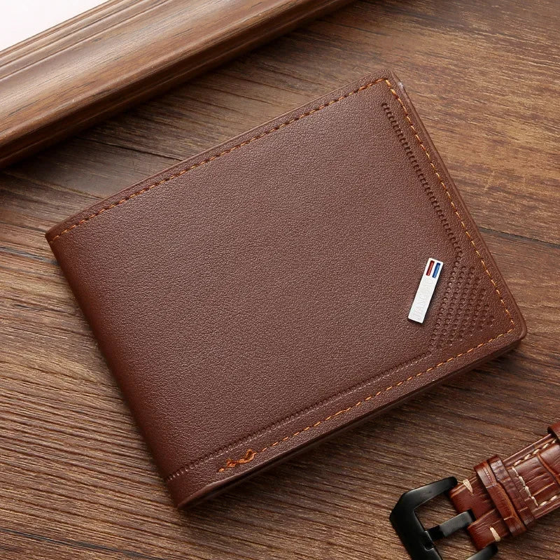 Men's Leather Short Wallet Thin Wallet Foldable Minimalist Soft Leather Wallet