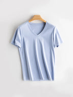 SuyaDream Women Solid T Shirts, Silk Cotton Blend, O Neck, Short Sleeved Solid Tee, 2025 Summer Candy Colors Basic Cozy Top Gree