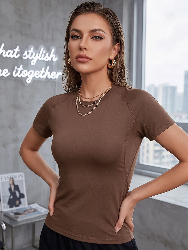 Women's Compression Shirt Short Sleeve Athletic Yoga Running T-Shirt Summer Gym Workout Quick Dry Stretchy Tees Tops Baselayer