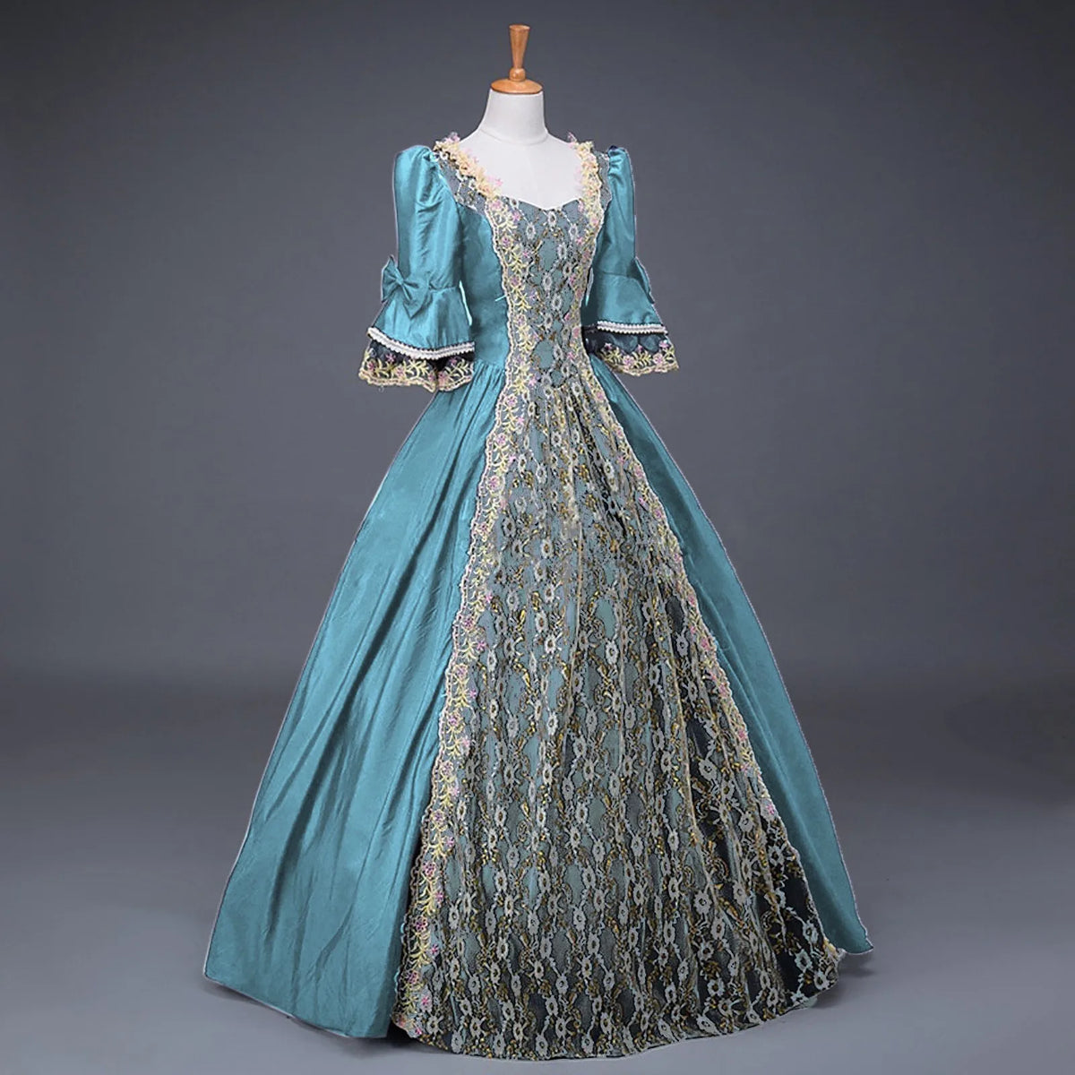 18th Century Medieval Dress Women High Waist Half Sleeve Ball Gown Princess Lace Patchwork Satin Dress Queen Renaissance Costume