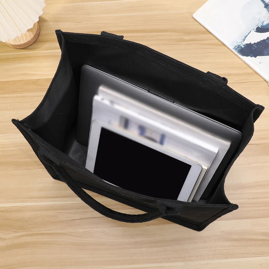 Homefish Leisure thickened handheld canvas tote bag black three-dimensional large-capacity simple shopping bag handbags