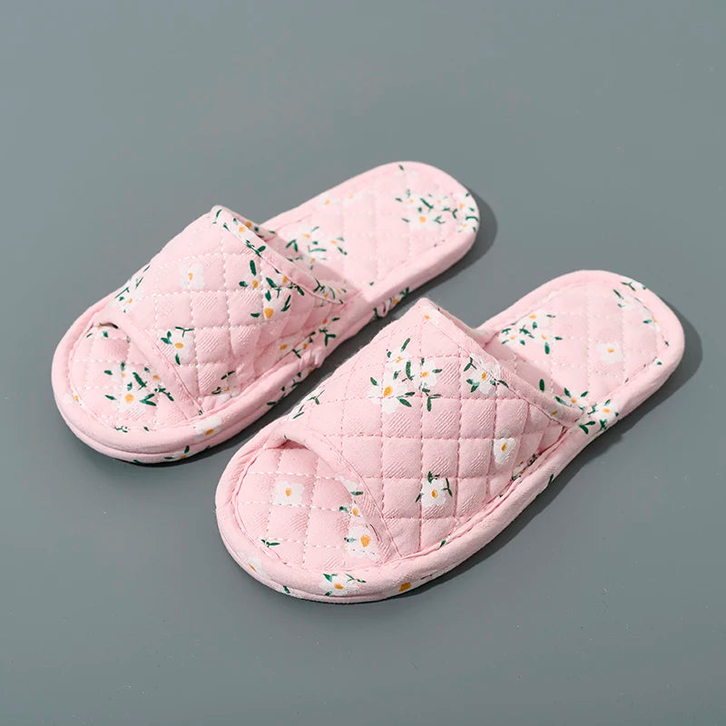 Indoor Slippers Soft Cotton Floral Floor Shoes Fashion Flower Slippers Antislip Home Slippers Bedroom Shoes