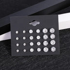 New 12 Pair/Pack White Shiny Wedding Stud Earrings Set For Women Men Crystal Jewelry Accessories Oorbellen Jewelry Earrings