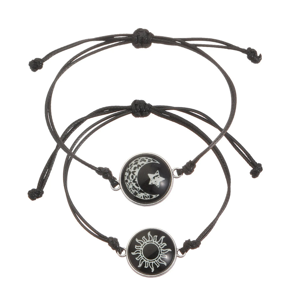 New Moon and Sun Love Time Gem Glow Couple Bracelet - Hand-woven Rope for Couples