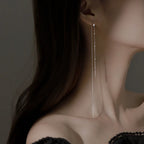 Silver Color Crystal Tassel Non-Piercing Cuff Ear Clip Earring For Women Shiny Rhinestone Chain Fake Cartilage Piercing Jewelry