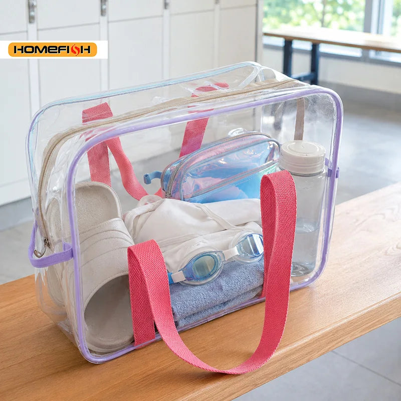 Large Capacity PVC Transparent Jelly Tote Bag, Waterproof Beach Swimming Storage Handbag for Summer Outdoo