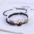 1W-2 PC Jewelry Set Couple Black White Tai Chi Bracelet Rope Adjustable Chain Set Simple Style Daily Wear Jewelry