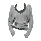 Y2K Retro T-shirt 2000s Spliced Long Sleeve Pullover Two Piece Set Women Slim Fit Japanese Blouse Korean Casual Daily Outfit