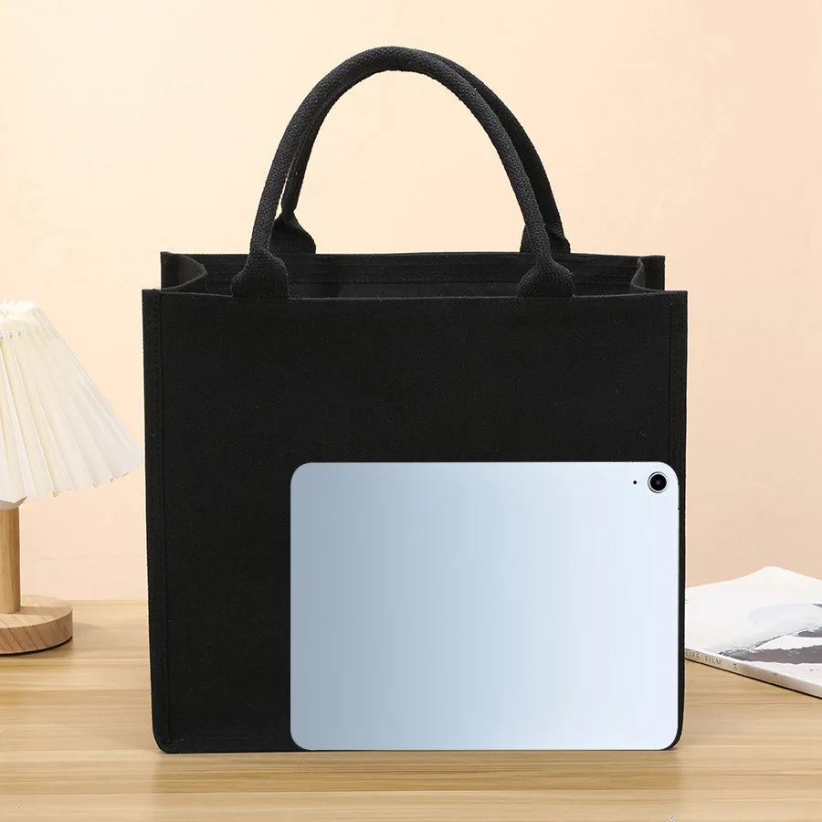 Homefish Leisure thickened handheld canvas tote bag black three-dimensional large-capacity simple shopping bag handbags