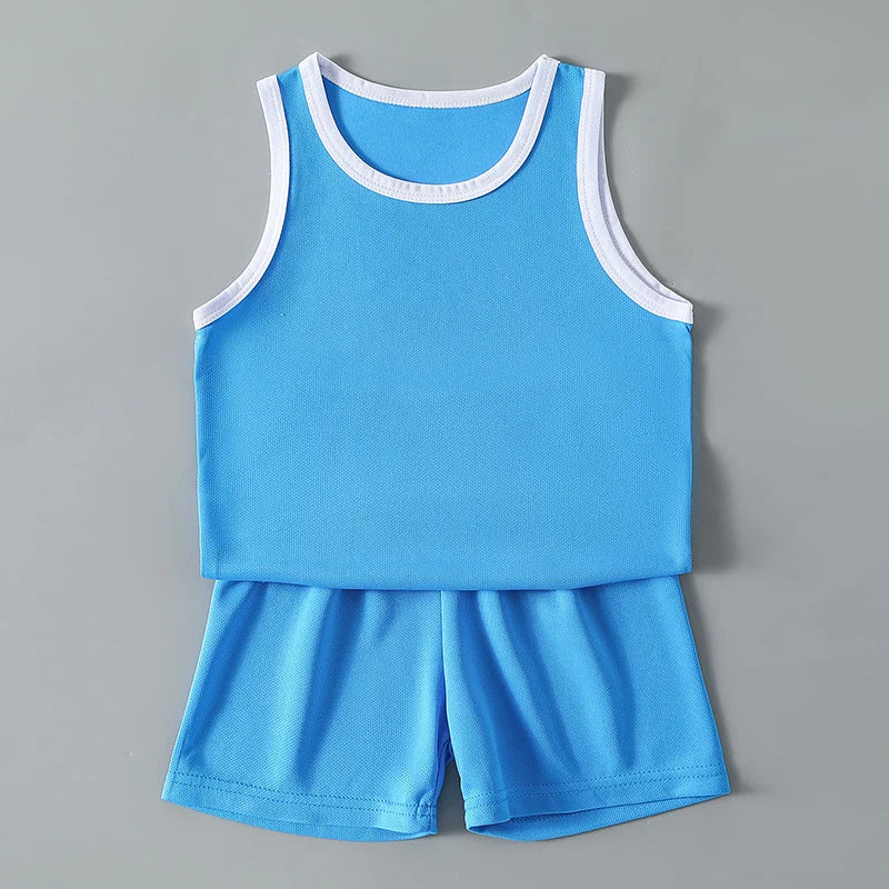 2/4Pcs Summer Children's Quick-drying Sports Suit Boys Casual Ball Sleeveless T-shirt Girls Joker Mixed Color Combination Shorts