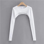 T-shirts Women Long Sleeve Crop Top Spring Autumn Y2k Aesthetic Clothes O-neck Black White Sexy Harajuku Knitted Tshirt 2023