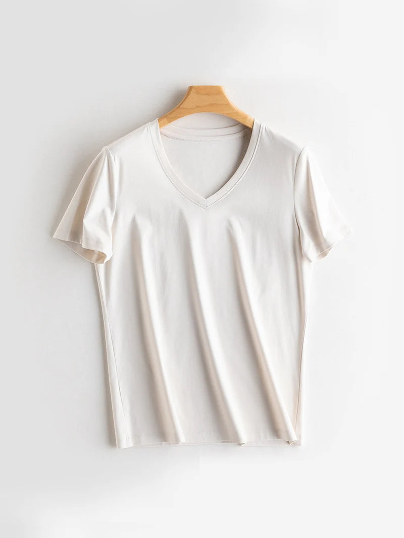 SuyaDream Women Solid T Shirts, Silk Cotton Blend, O Neck, Short Sleeved Solid Tee, 2025 Summer Candy Colors Basic Cozy Top Gree