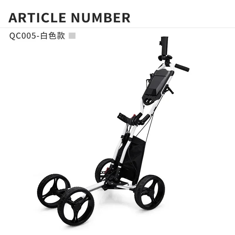 PGM Foldable Golf Bag Cart Four Wheels Aluminium Alloy Trolley with Umbrella Holder Bottle Cage Fixing Rope Manual Brake QC005