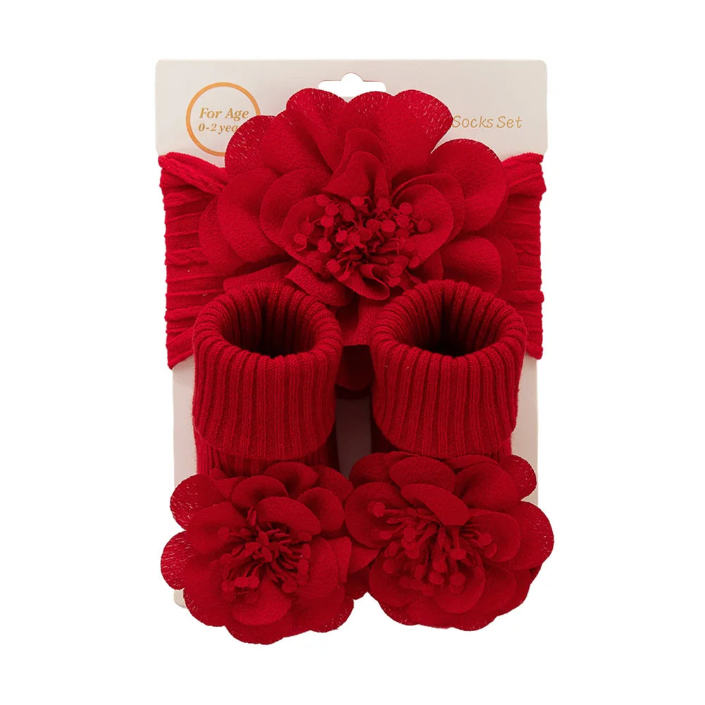 3Pcs/Set Lace Flower Baby Headbands Socks Cotton Non-slip Anklet 0-12M Stockings Wide Elastic Hairbands Infant Photogrphy Props