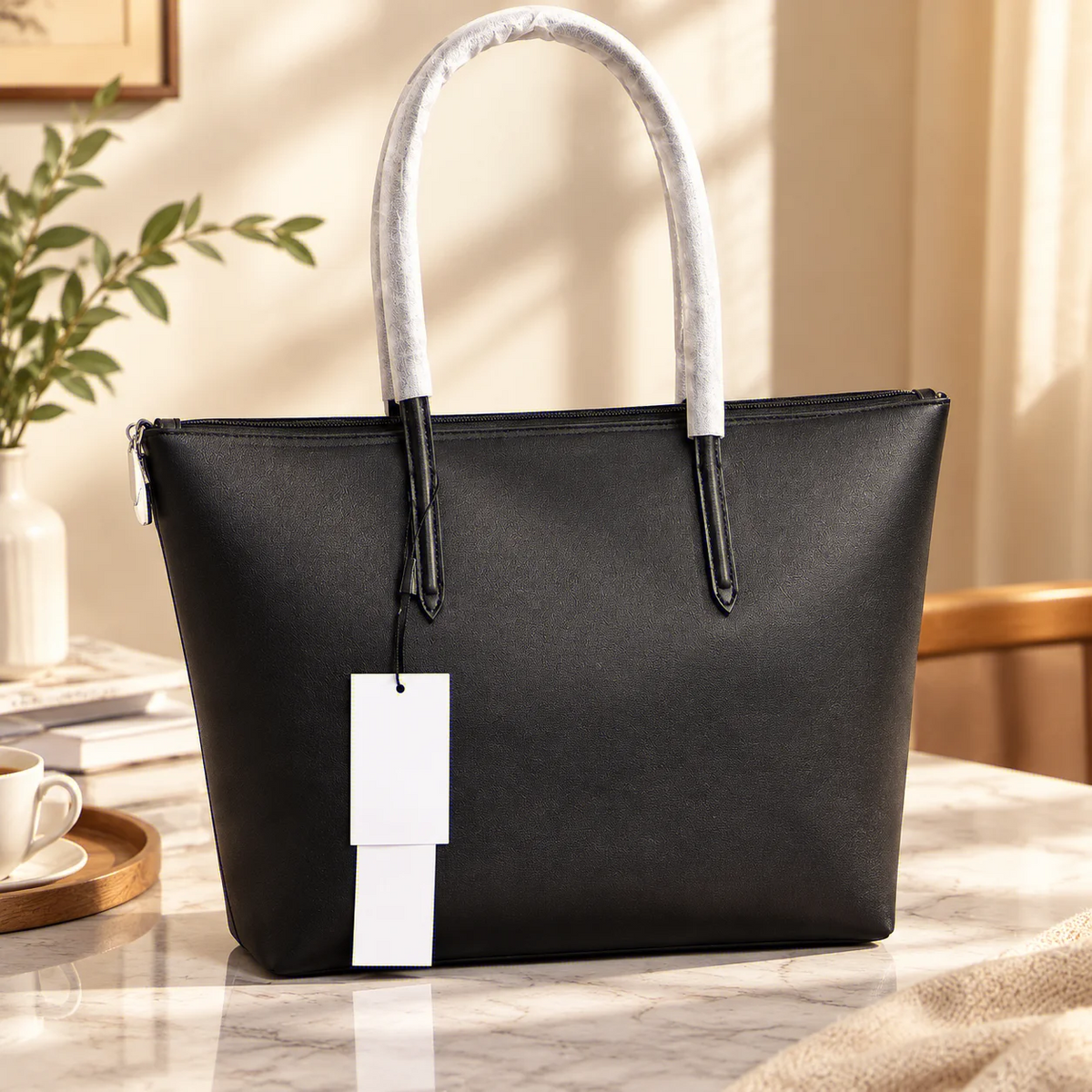 HTMCK Women Large Capacity Tote Bag, Waterproof PU Simple Solid Color Shoulder Handbag, Casual Commuter Shopping Travel Bag