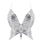 2025 Sparkly Sequin Crop Top Women Clothing Bandage Backless Dance Vest Vintage Party Camisole Tank Tops Clubwear Glitter Outfit