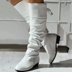 Womens Fashion Leather Shoes Bow Tie Thick Heel Long Boots Socks For Women Knee High Boots British Style 2024 Winter Flat Shoes