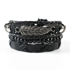 Set Braided Wrap Leather Bracelets for Men Vintage Life Tree Rudder Charm Wood Beads Ethnic Tribal Wristband Rope Bracelet