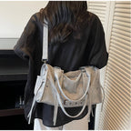 Retro Motorcycle Handbag Women Horizontal Tote Storage Tassel Design Pillow Shoulder Bag Trendy Large Capacity Soft Underarm Bag