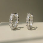 Huitan New Trendy Women Hoop Earrings Full Pave Princess Square Cubic Zirconia Fashion Contracted Female Circle Earrings Jewelry
