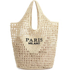 Straw Beach Bags for Women - Women Beach Handmade Woven Tote Bag, Summer Mesh Hollow Shoulder Bag for Holiday