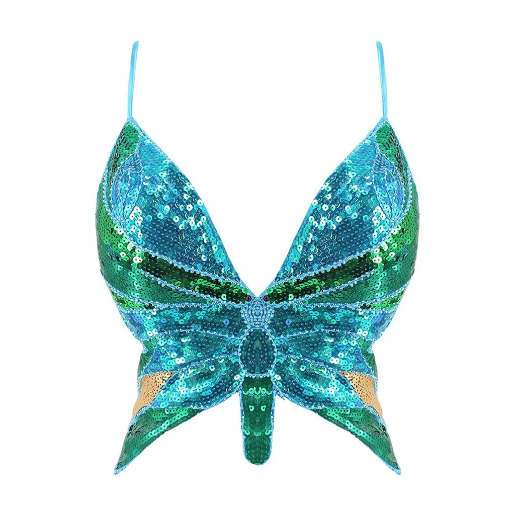 2025 Sparkly Sequin Crop Top Women Clothing Bandage Backless Dance Vest Vintage Party Camisole Tank Tops Clubwear Glitter Outfit