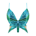 2025 Sparkly Sequin Crop Top Women Clothing Bandage Backless Dance Vest Vintage Party Camisole Tank Tops Clubwear Glitter Outfit