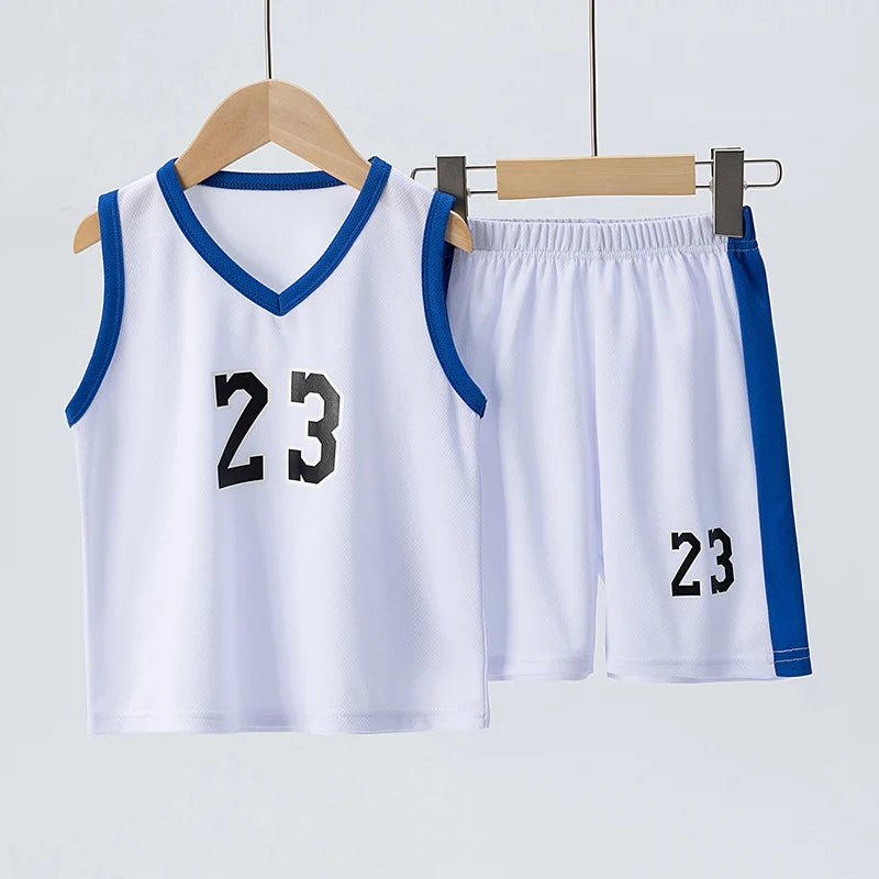 Summer CHILDREN'S Basketball Suit Boys and Girls Sports Vest Shorts Suit 23rd Handsome Boys and Students Vest Suit 2-piece.