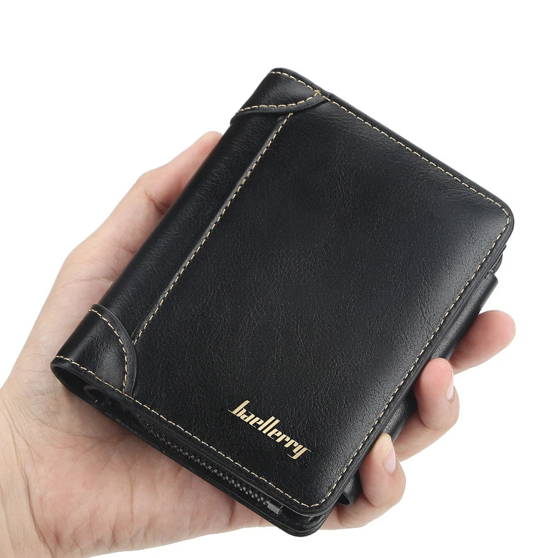 1Pcs/Baellerry Men's Short Pu Leather Wallet, Multiple Card Slots with Bill Holder and Zippered Coin Pocket, Stylish Everyday Small Wallet