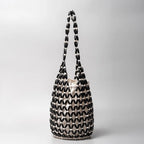 Women Woven Hand Bag Exquisite Design Hollow-out Wooden Bead Tote Bucket Shoulder Bag Female Handmade Beaded Handbag