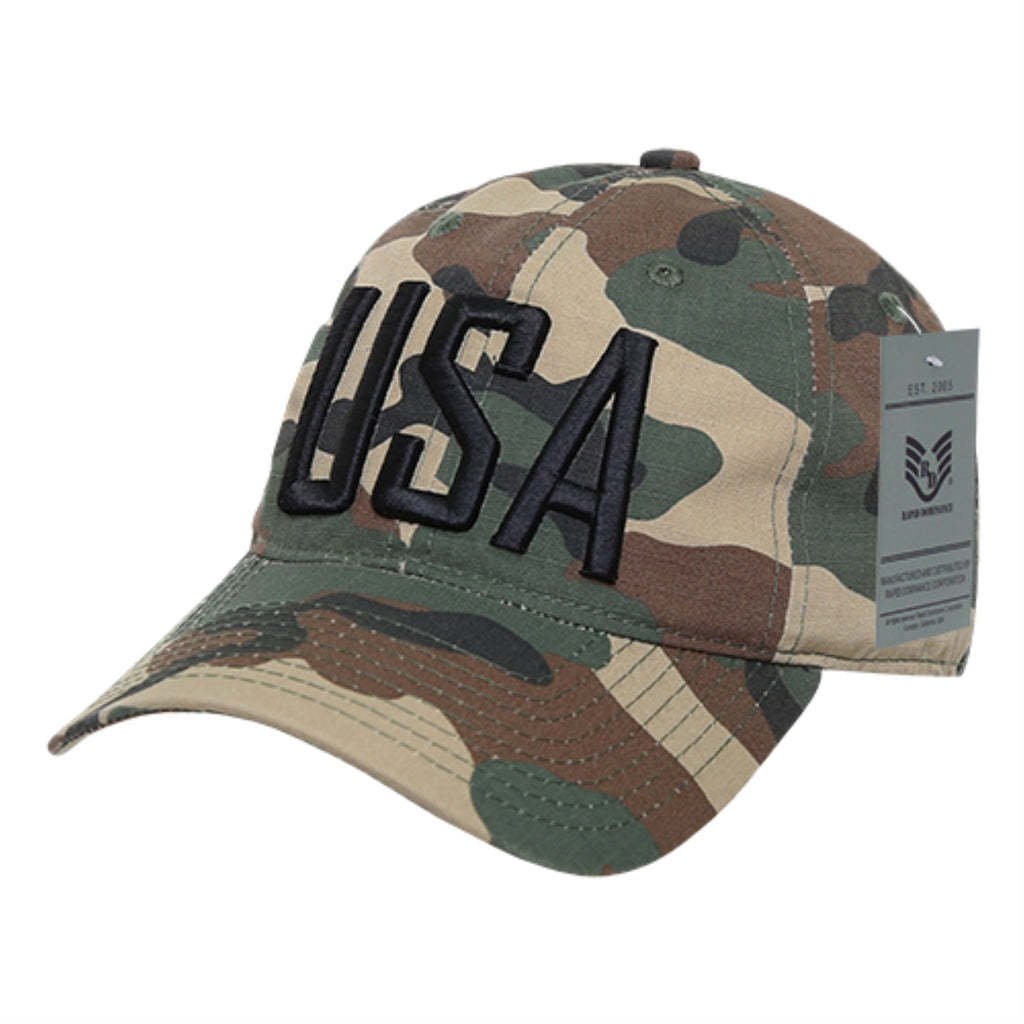 Relaxed Ripstop Cap, USA Text, Woodland
